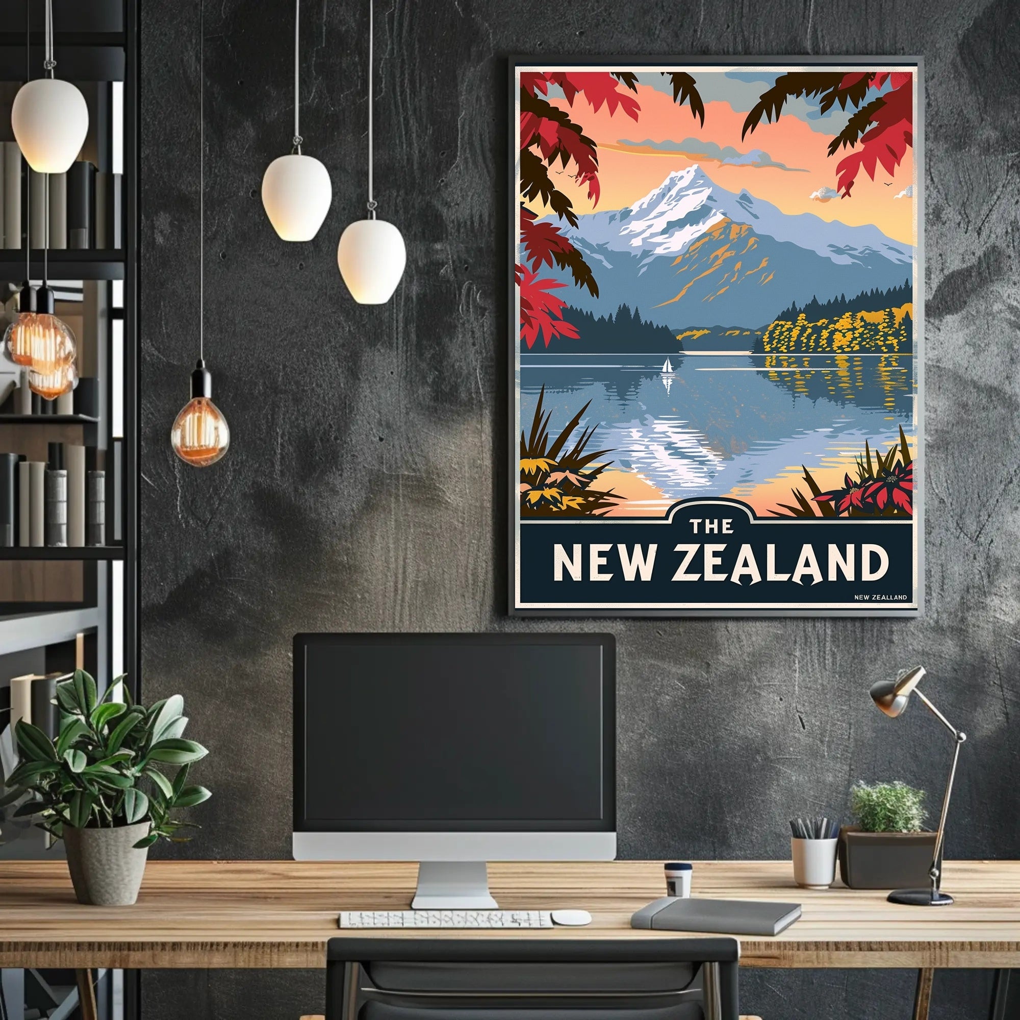 New Zealand Serene Lake Vintage Travel Poster PosterGoat