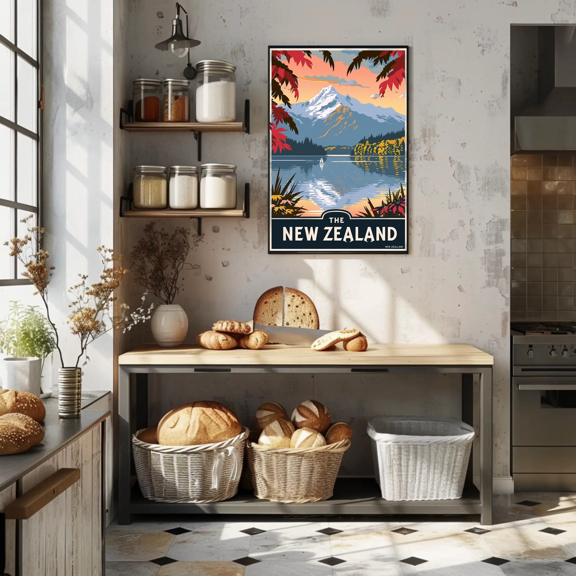 New Zealand Serene Lake Vintage Travel Poster PosterGoat