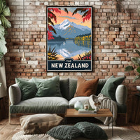 New Zealand Serene Lake Vintage Travel Poster PosterGoat