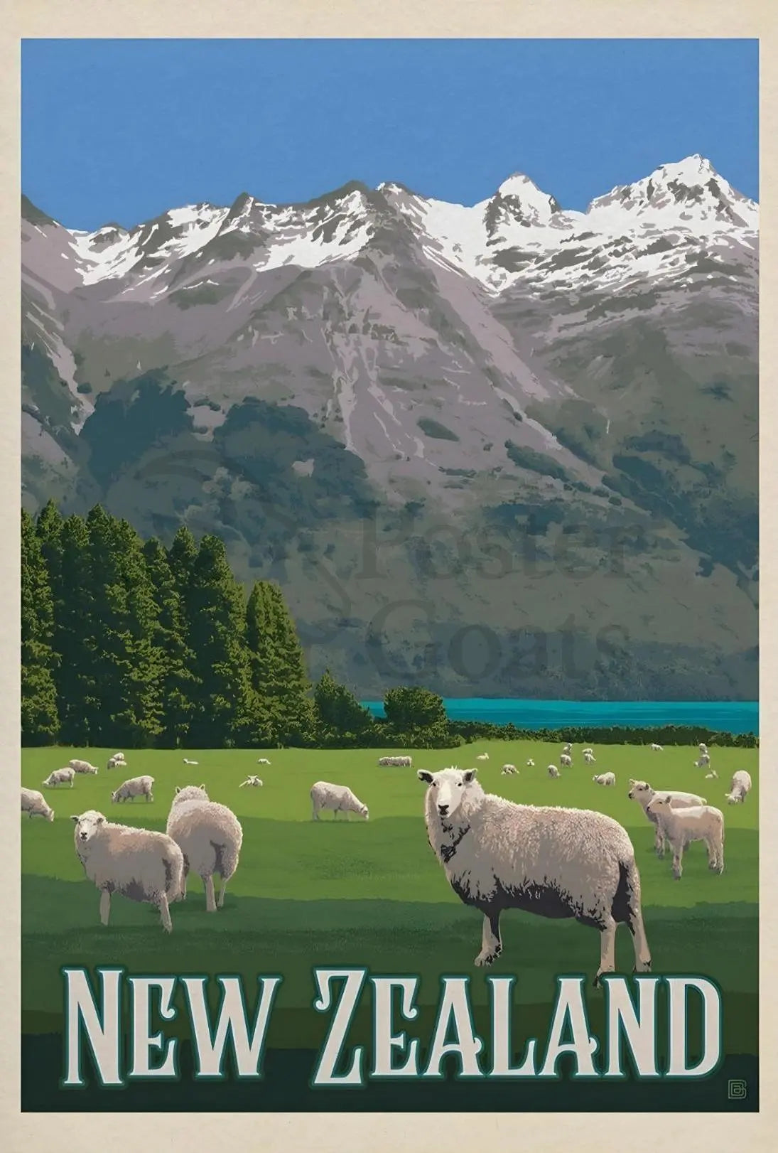 New Zealand Vintage Travel Scenery Poster PosterGoat