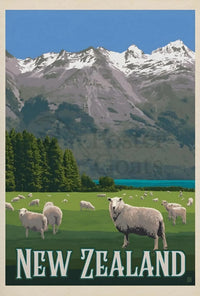 New Zealand Vintage Travel Scenery Poster PosterGoat