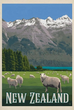 New Zealand Vintage Travel Scenery Poster PosterGoat