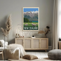 New Zealand Vintage Travel Scenery Poster PosterGoat