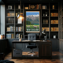 New Zealand Vintage Travel Scenery Poster PosterGoat
