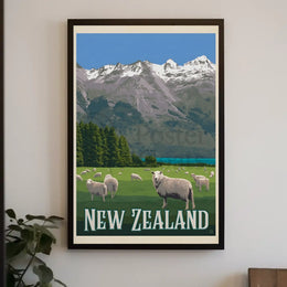 New Zealand Vintage Travel Scenery Poster PosterGoat