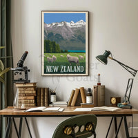 New Zealand Vintage Travel Scenery Poster PosterGoat