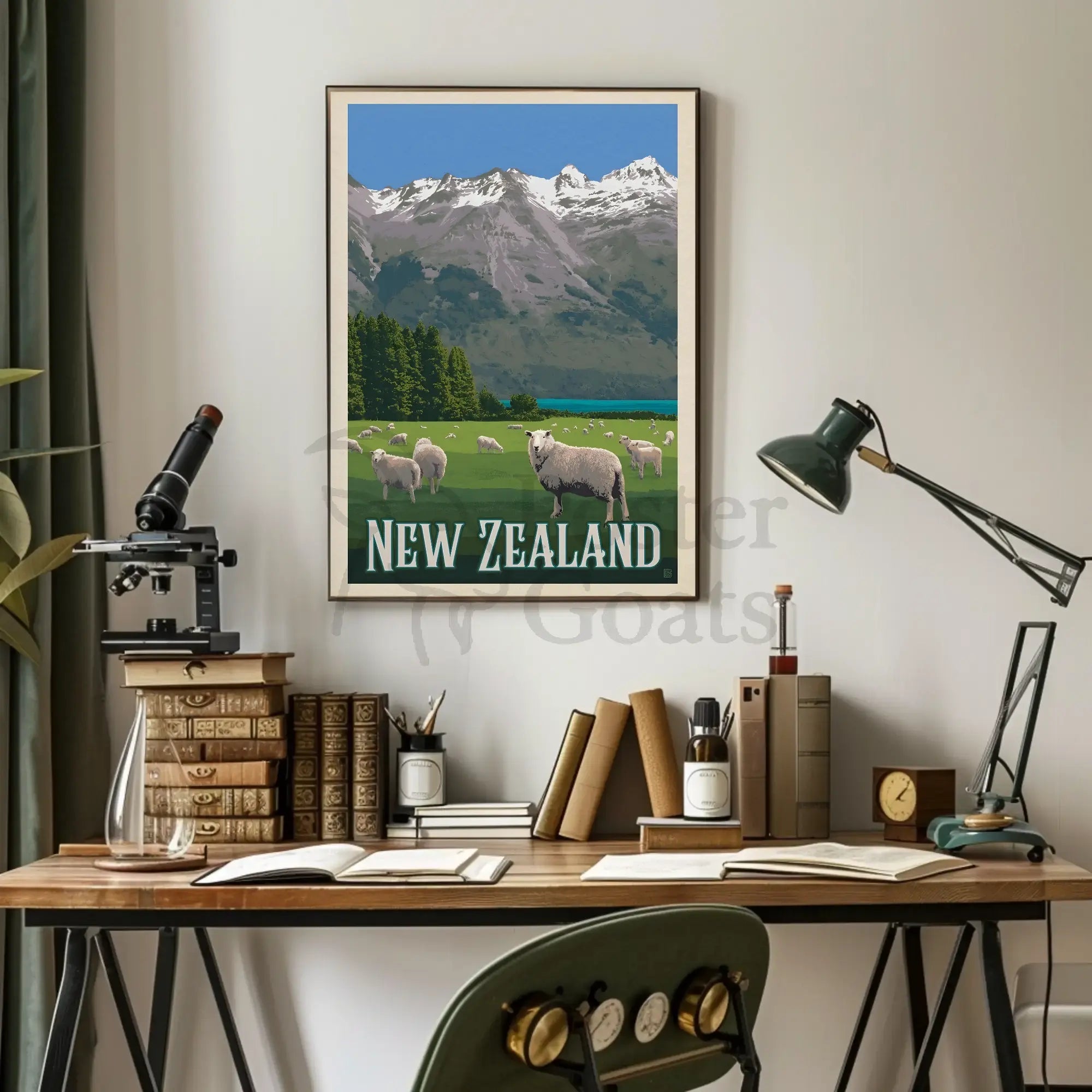 New Zealand Vintage Travel Scenery Poster PosterGoat