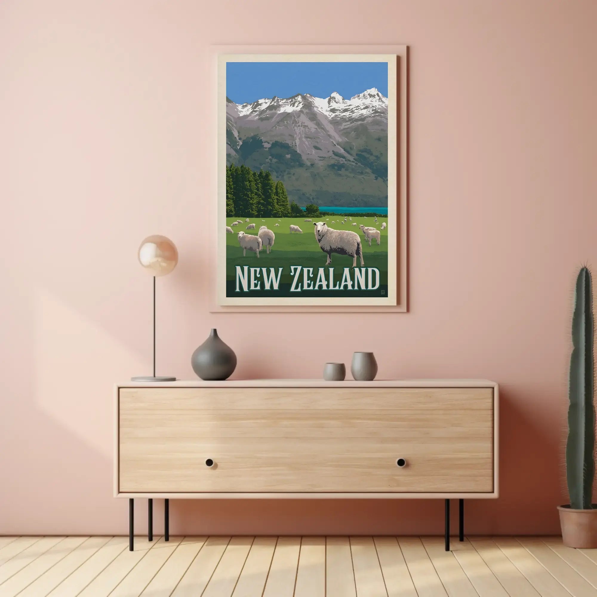 New Zealand Vintage Travel Scenery Poster PosterGoat