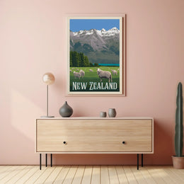 New Zealand Vintage Travel Scenery Poster PosterGoat