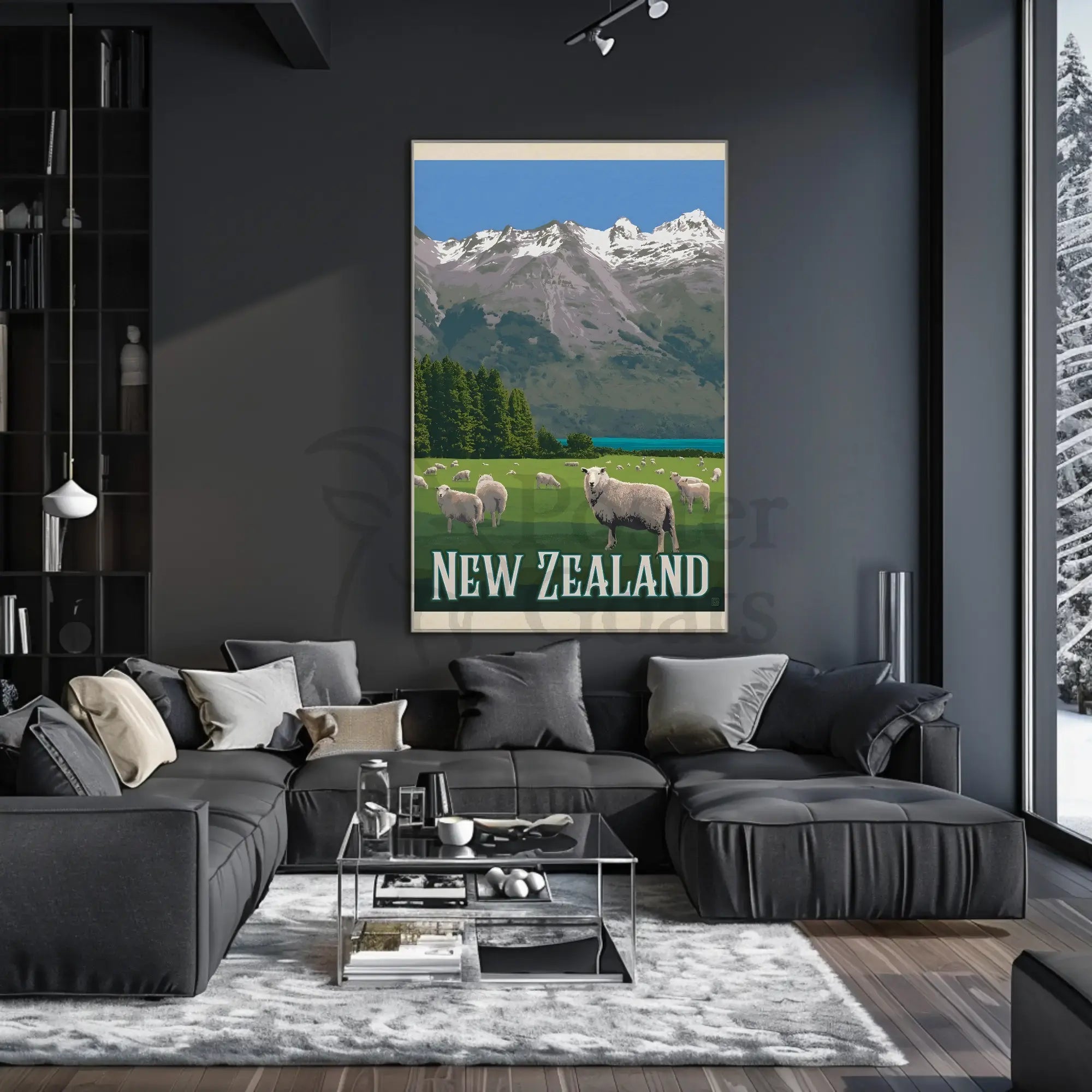New Zealand Vintage Travel Scenery Poster PosterGoat
