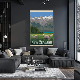 New Zealand Vintage Travel Scenery Poster PosterGoat