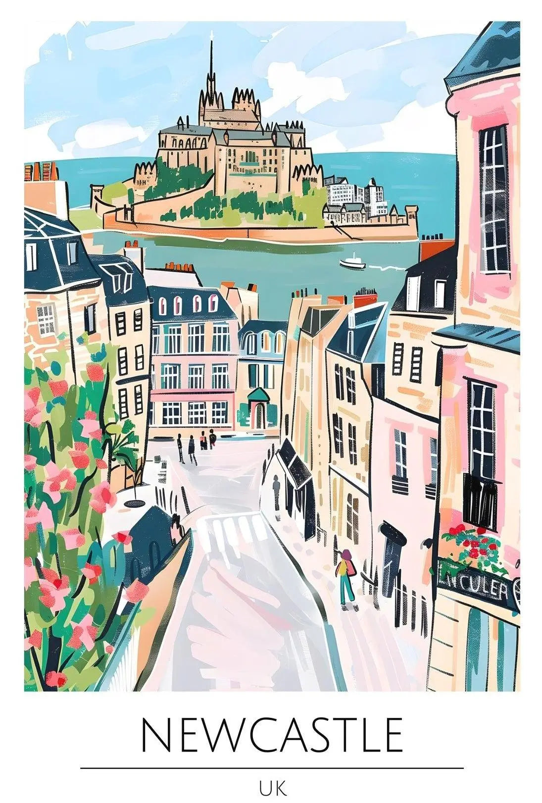 Newcastle Whimsical Artistic Travel Poster PosterGoat