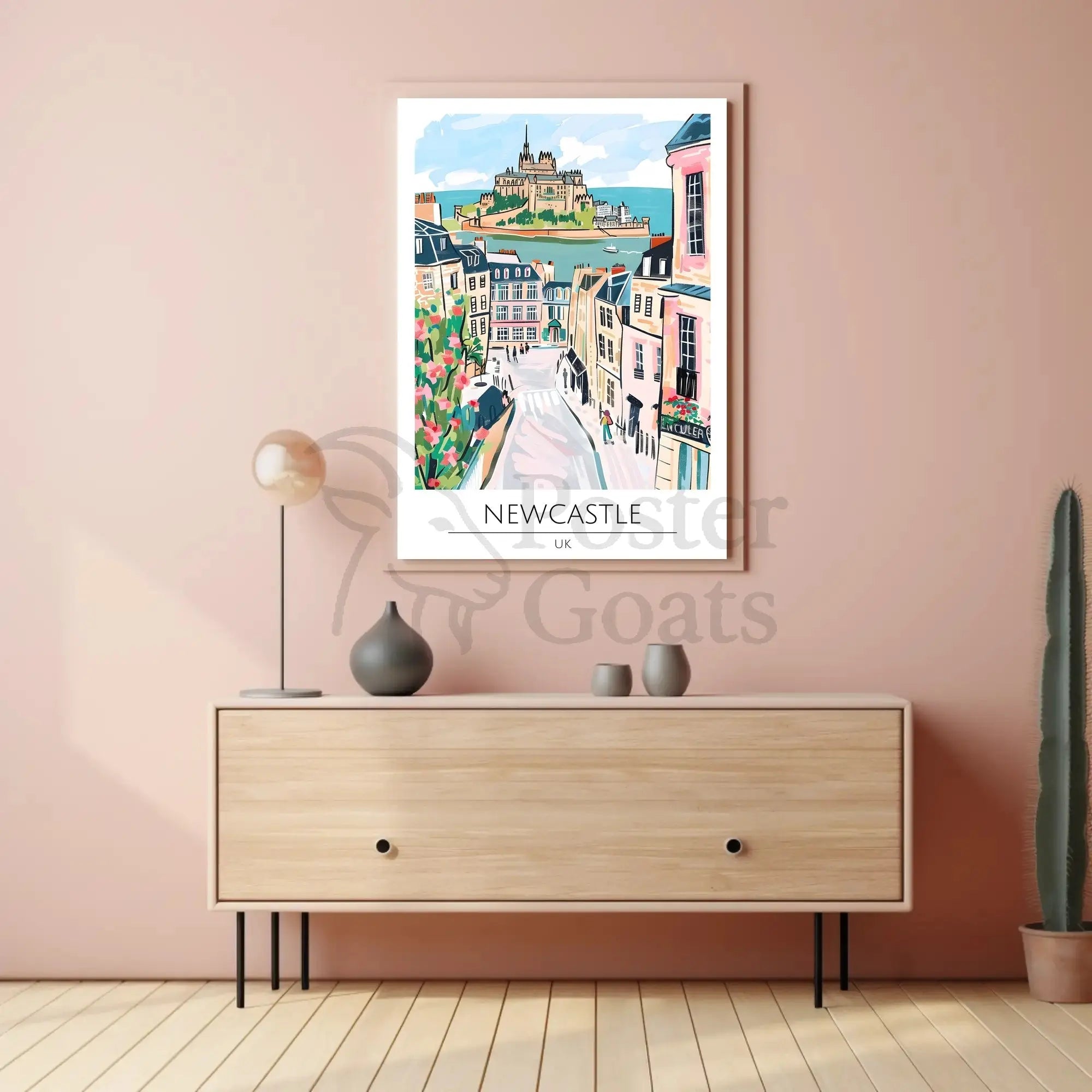 Newcastle Whimsical Artistic Travel Poster PosterGoat