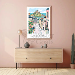 Newcastle Whimsical Artistic Travel Poster PosterGoat