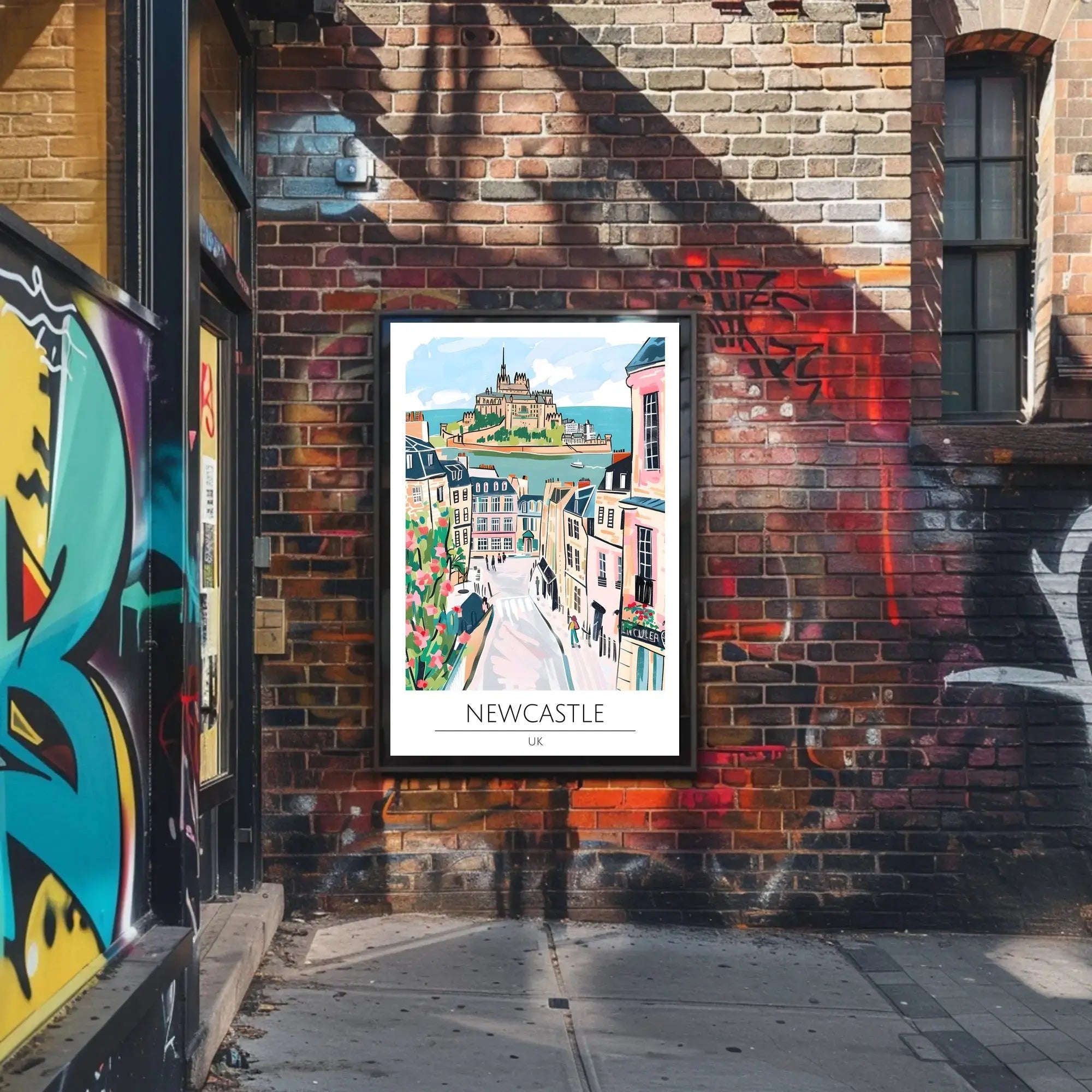 Newcastle Whimsical Artistic Travel Poster PosterGoat