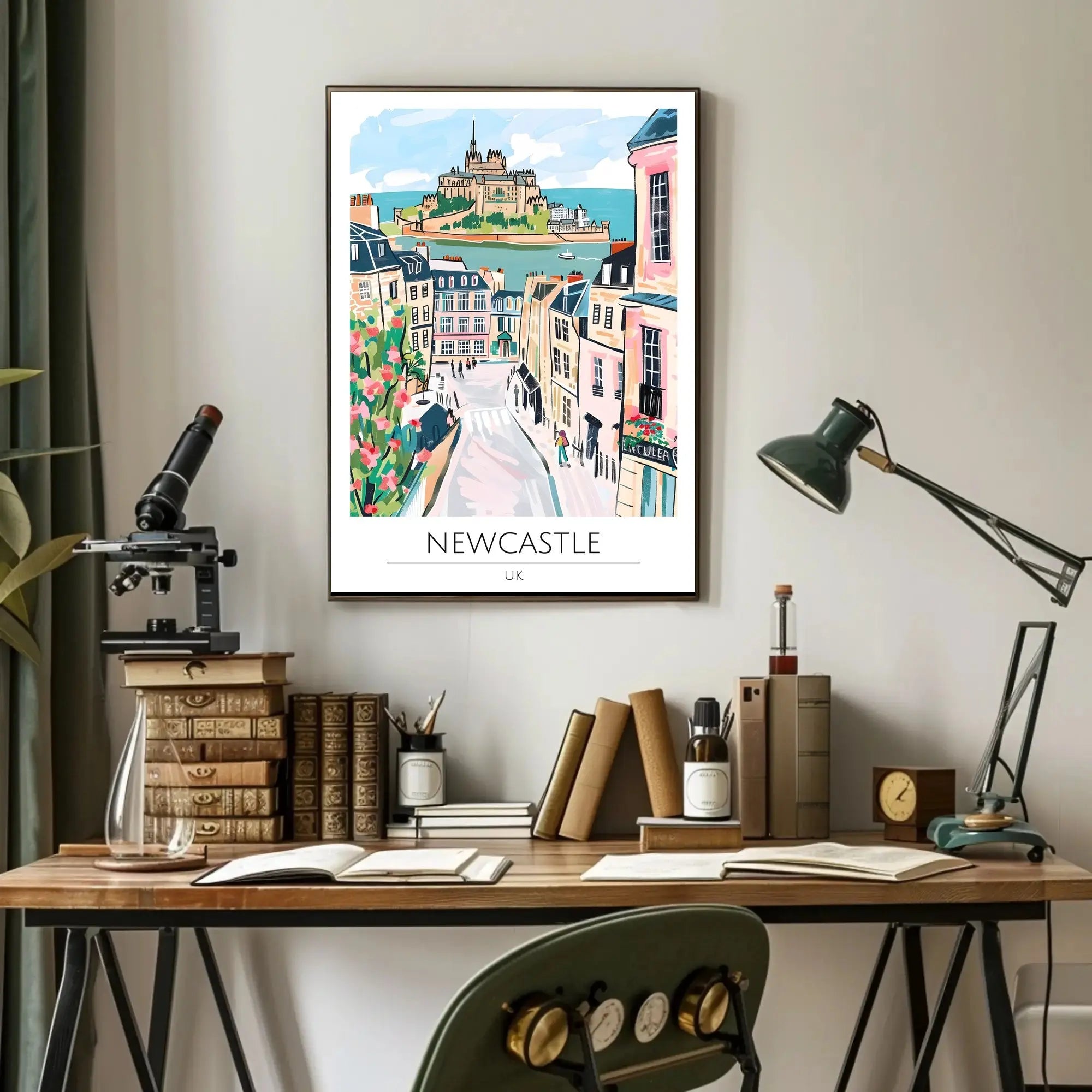 Newcastle Whimsical Artistic Travel Poster PosterGoat