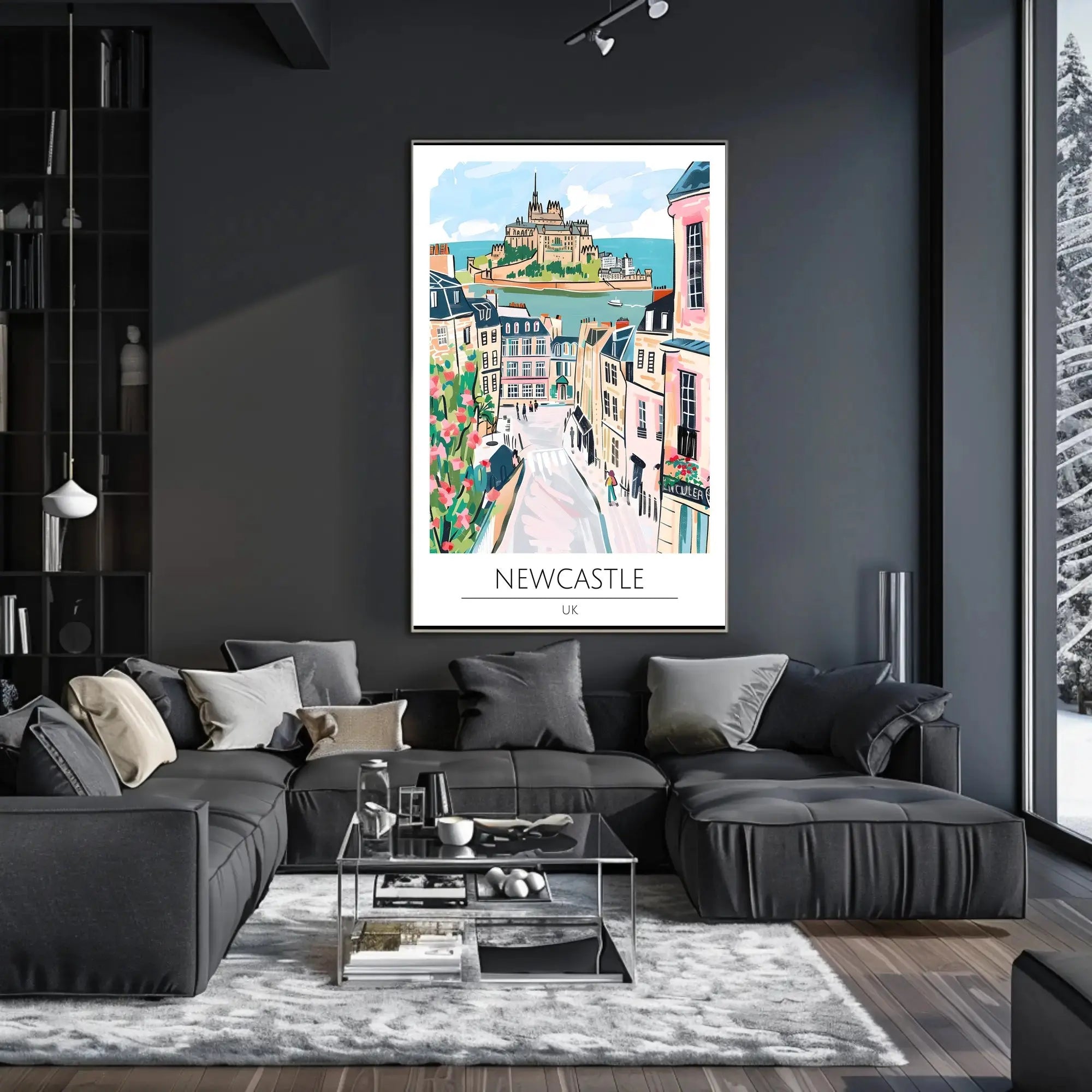 Newcastle Whimsical Artistic Travel Poster PosterGoat