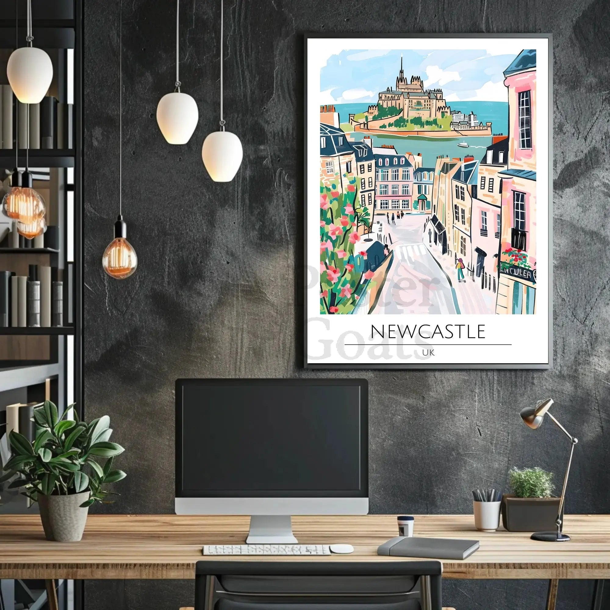 Newcastle Whimsical Artistic Travel Poster PosterGoat