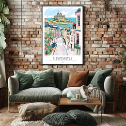 Newcastle Whimsical Artistic Travel Poster PosterGoat