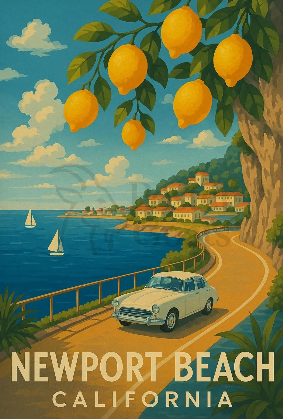 Newport Beach Idyllic Coastline Retro Travel Poster PosterGoat