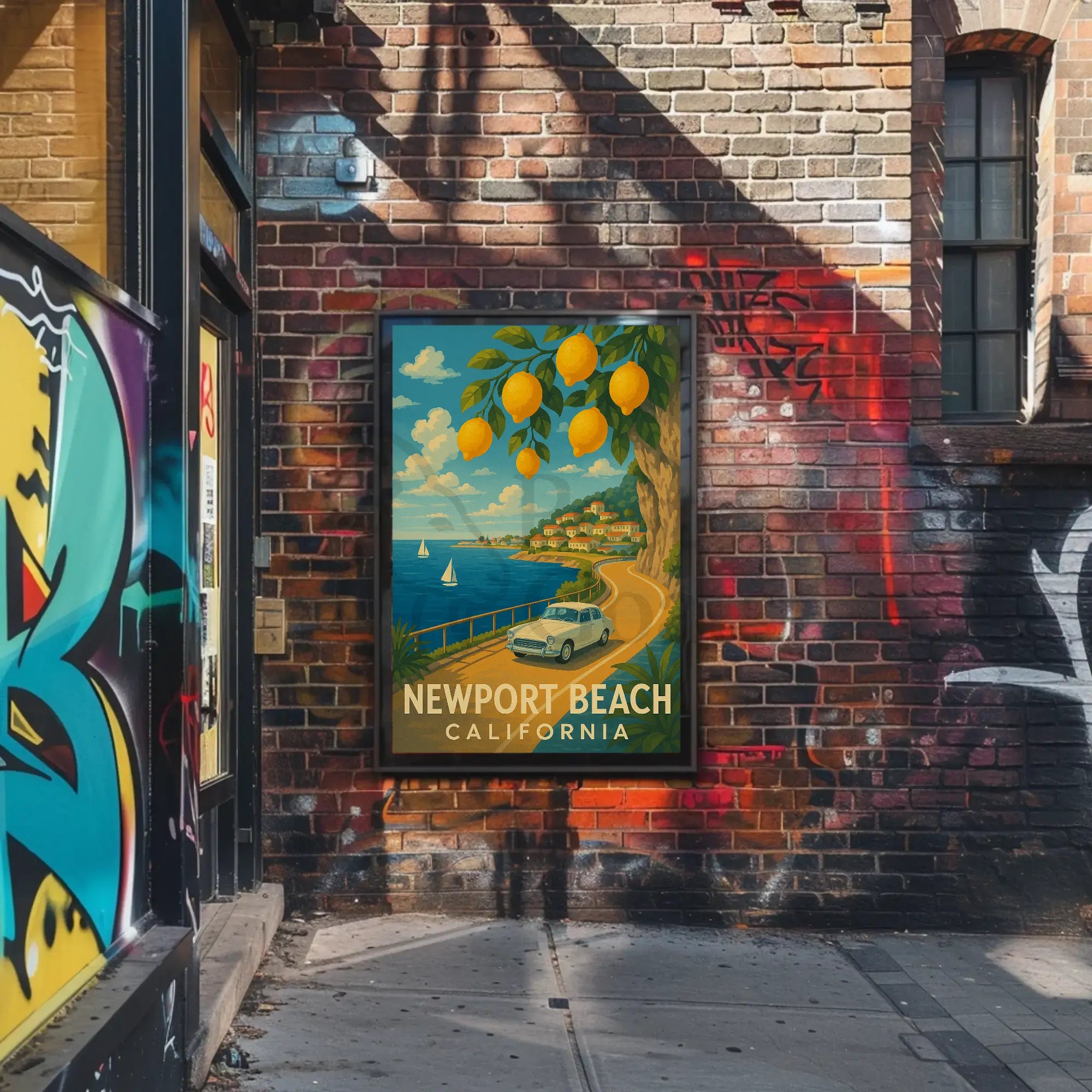 Newport Beach Idyllic Coastline Retro Travel Poster PosterGoat