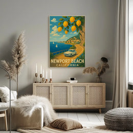 Newport Beach Idyllic Coastline Retro Travel Poster PosterGoat
