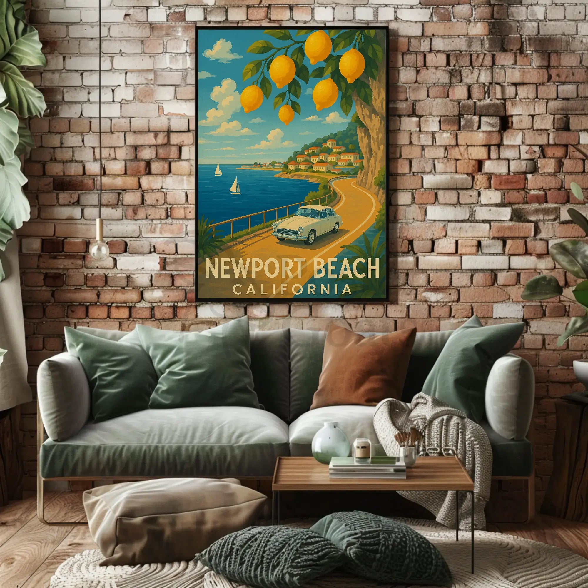 Newport Beach Idyllic Coastline Retro Travel Poster PosterGoat