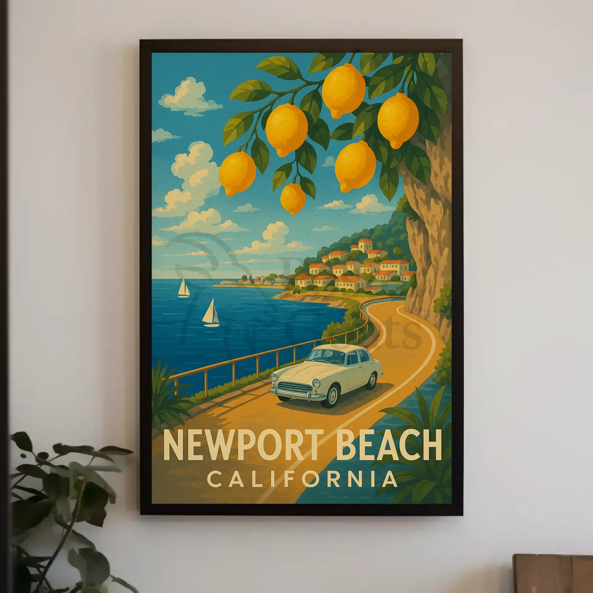 Newport Beach Idyllic Coastline Retro Travel Poster PosterGoat