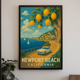 Newport Beach Idyllic Coastline Retro Travel Poster PosterGoat