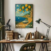 Newport Beach Idyllic Coastline Retro Travel Poster PosterGoat