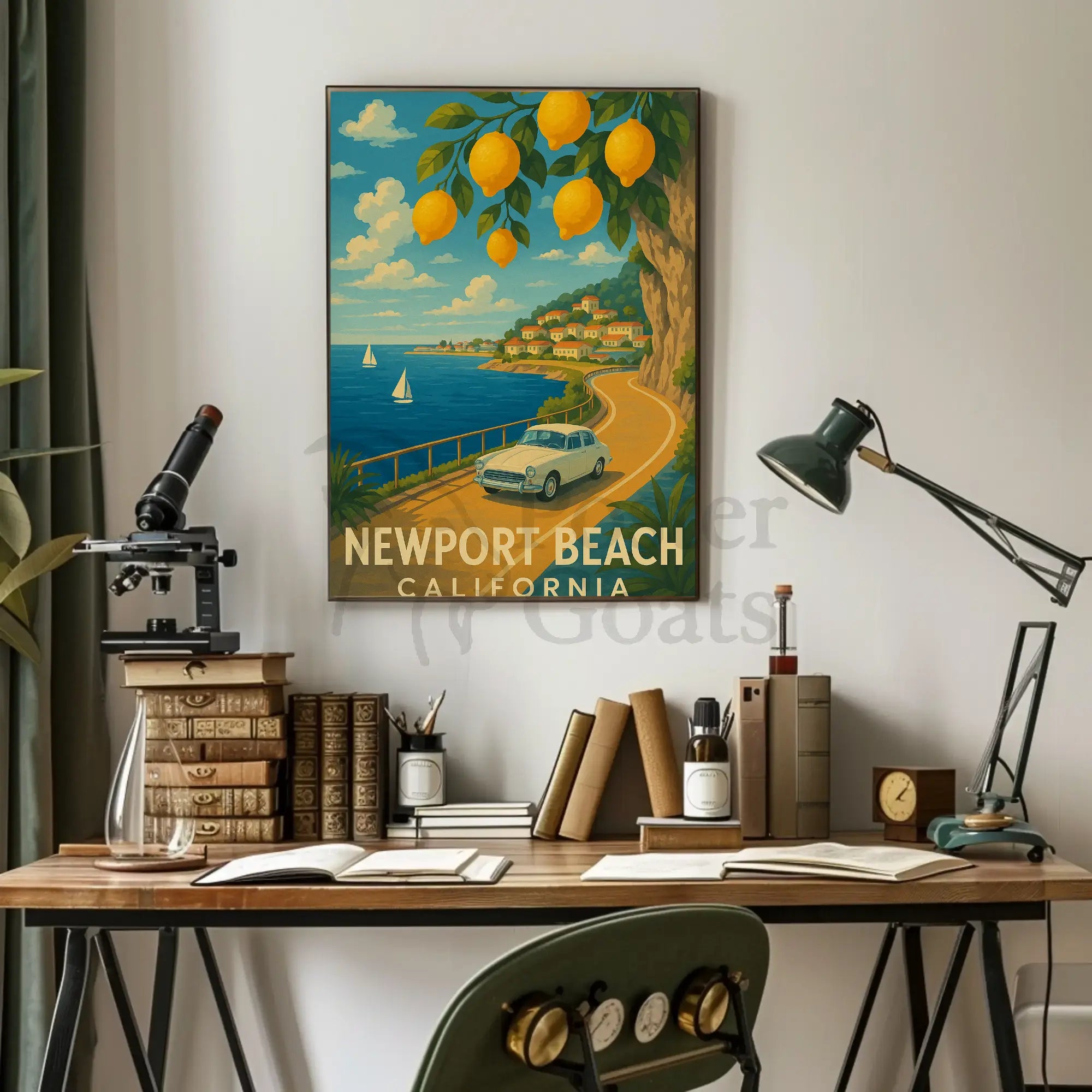 Newport Beach Idyllic Coastline Retro Travel Poster PosterGoat