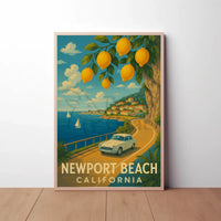 Newport Beach Idyllic Coastline Retro Travel Poster PosterGoat