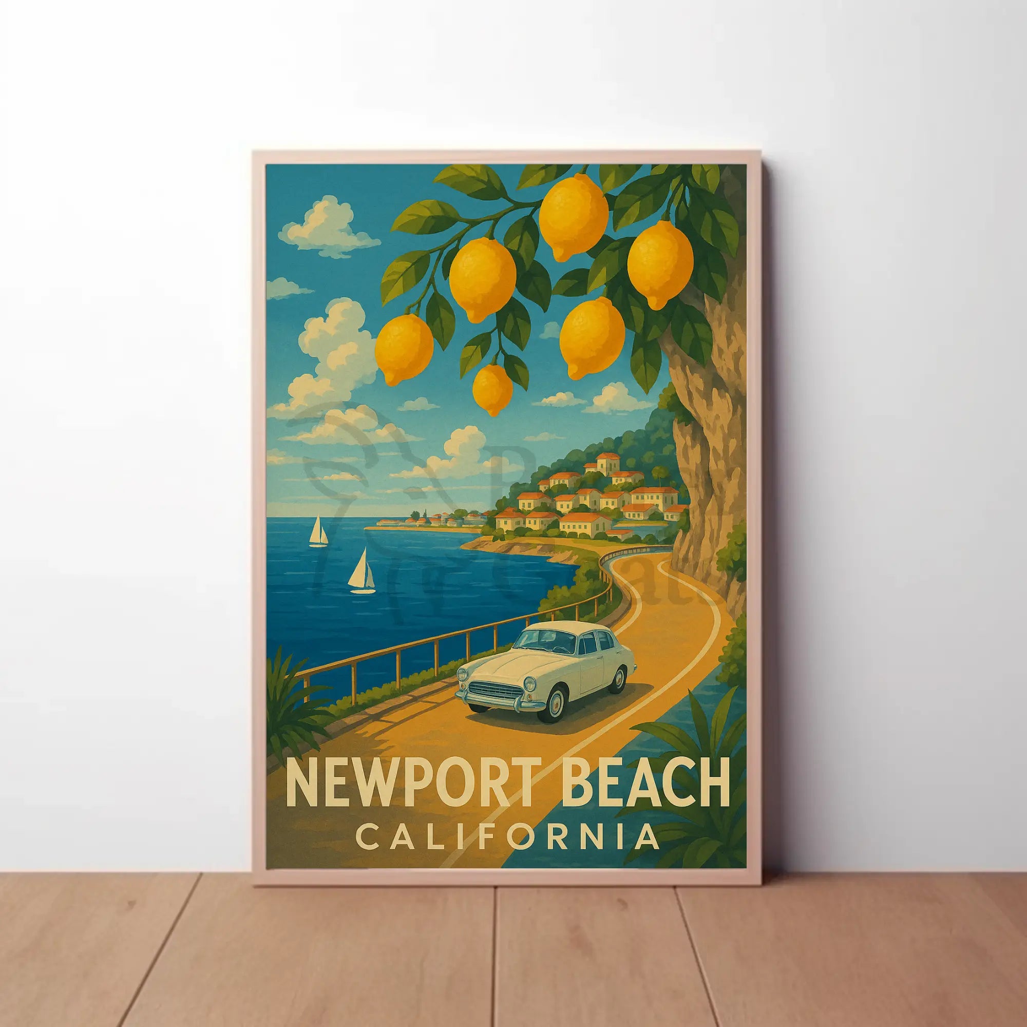 Newport Beach Idyllic Coastline Retro Travel Poster PosterGoat