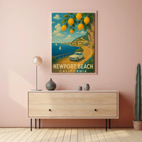 Newport Beach Idyllic Coastline Retro Travel Poster PosterGoat