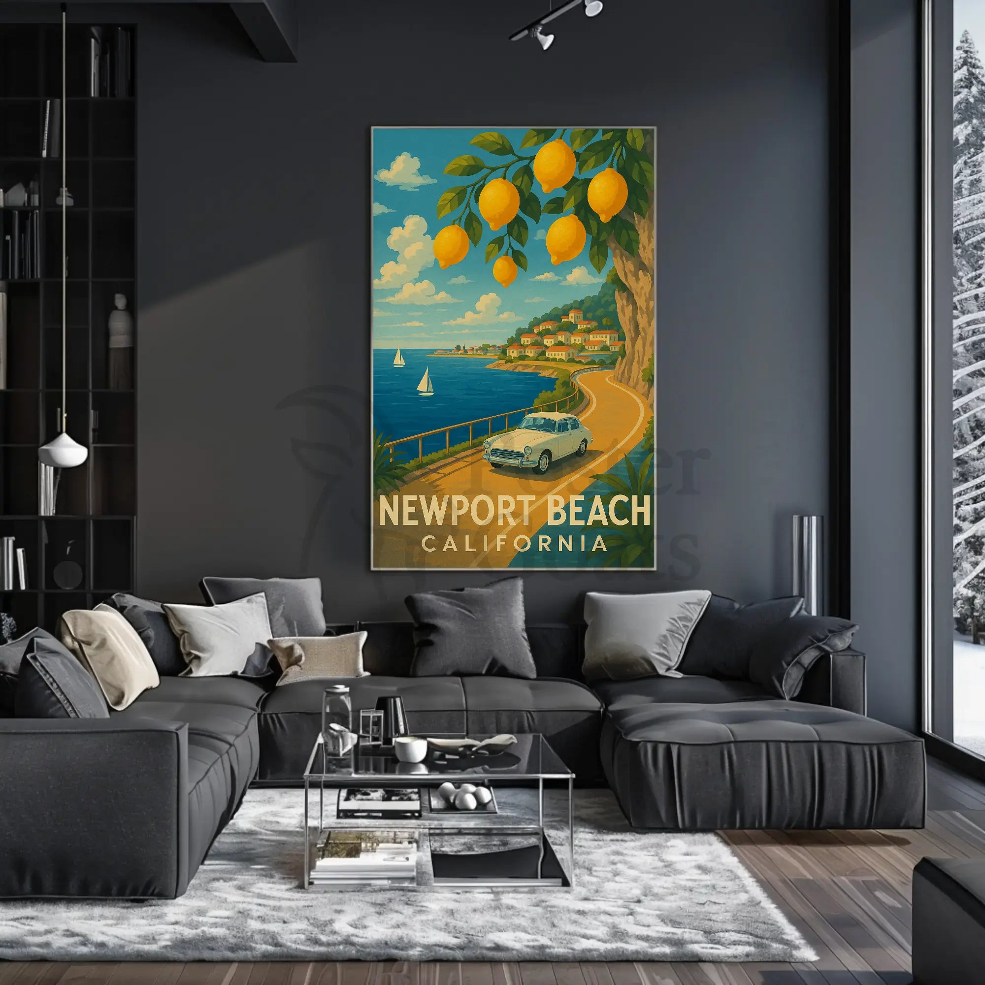 Newport Beach Idyllic Coastline Retro Travel Poster PosterGoat