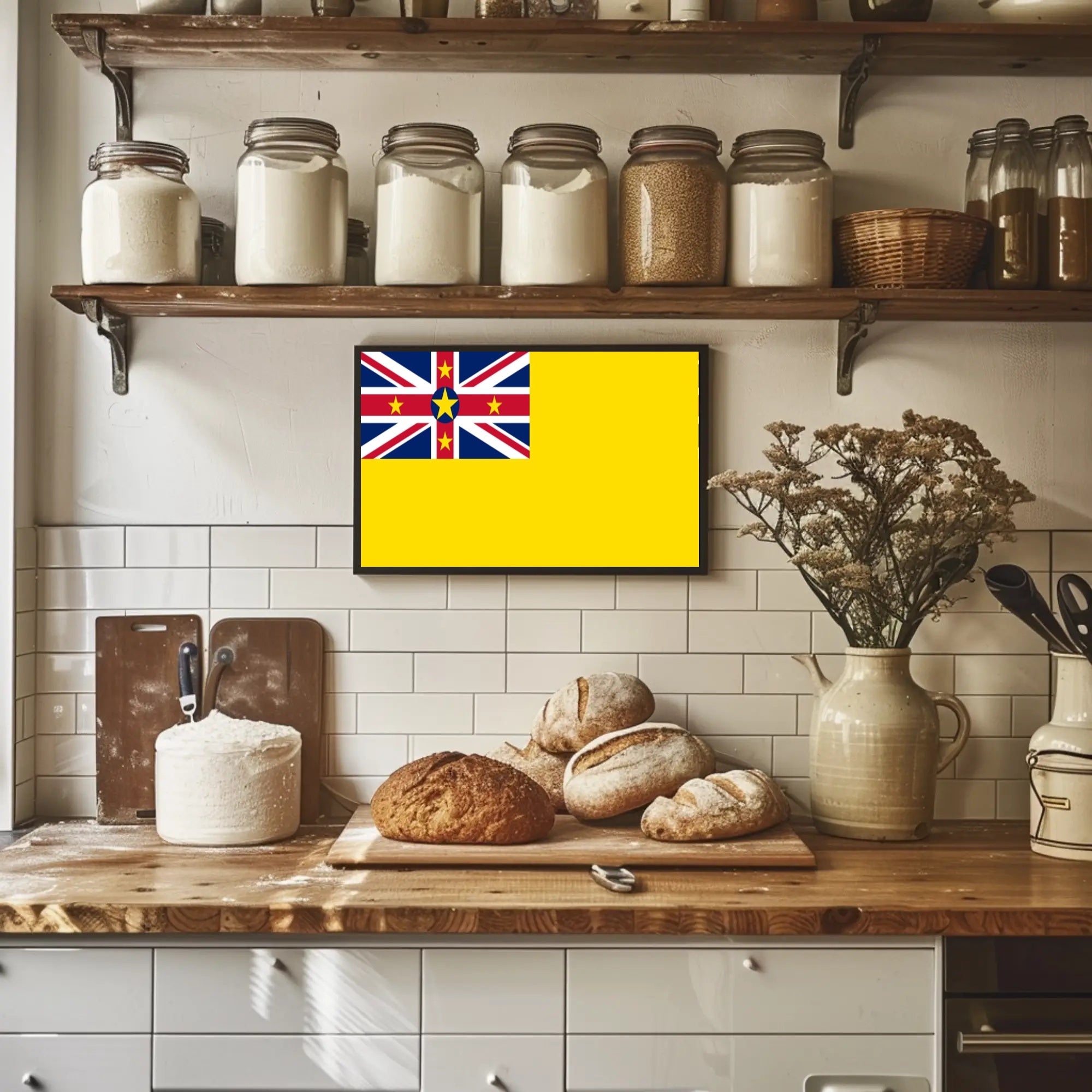Niue Flag Poster Featuring Vibrant Modern Graphic Elements PosterGoat