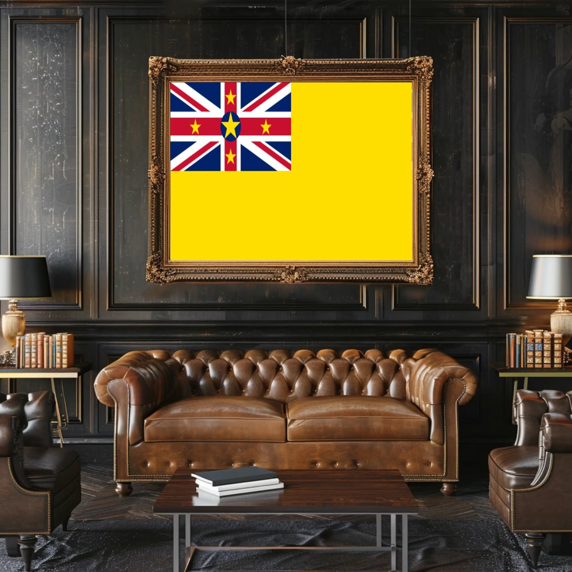 Niue Flag Poster Featuring Vibrant Modern Graphic Elements PosterGoat