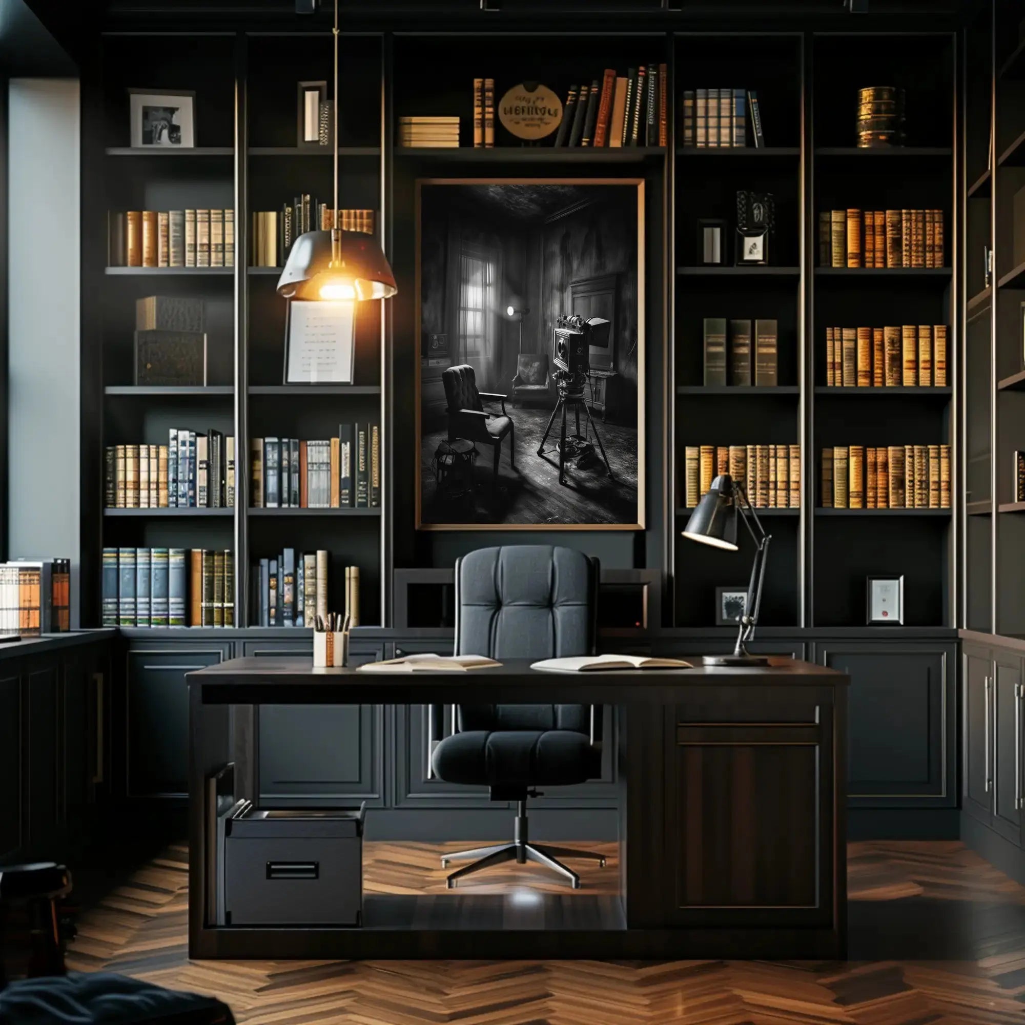 Noir-Inspired Vintage Film Set Art Print - Artistic Poster PosterGoat