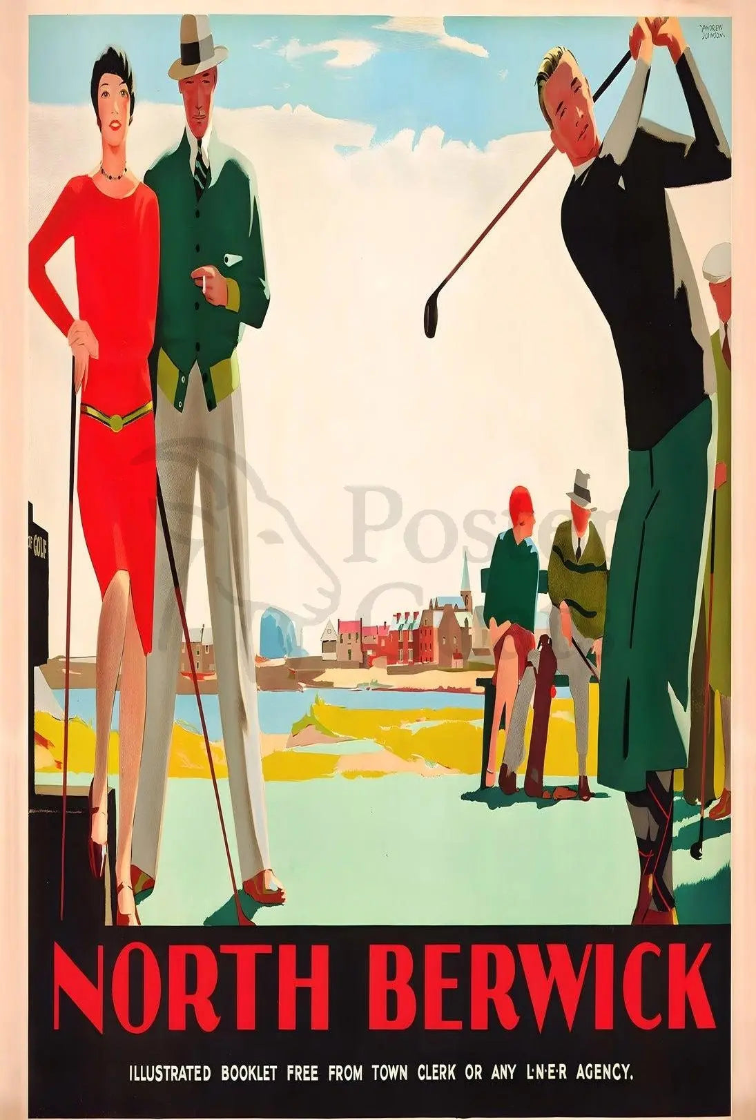 North Berwick Golf Elegance Art Deco Travel Poster PosterGoat