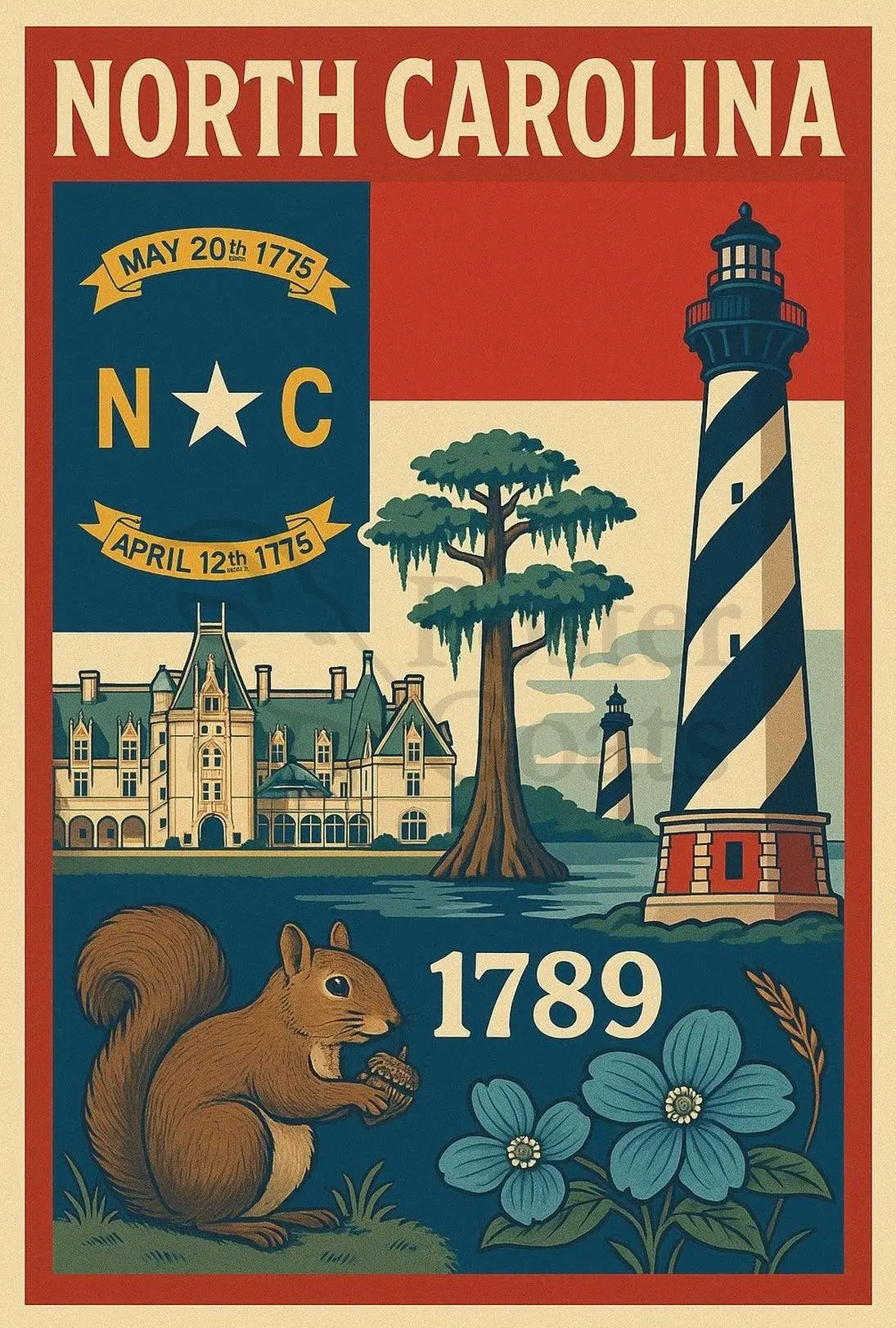 North Carolina Heritage Vintage Art Cultural or Heritage Poster PosterGoat