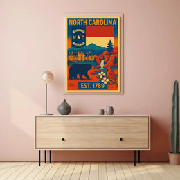 North Carolina Vintage Design Cultural Heritage Poster PosterGoat