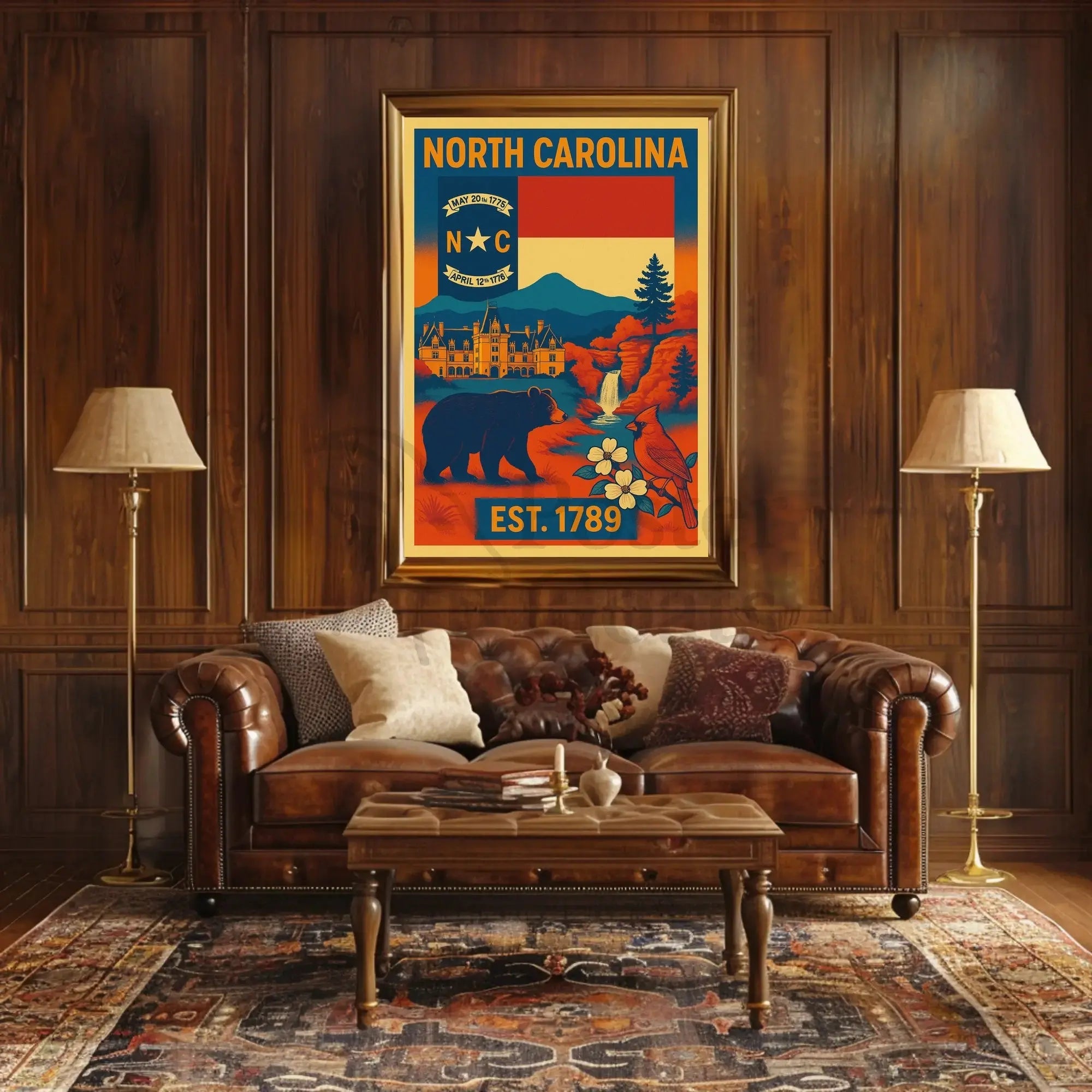 North Carolina Vintage Design Cultural Heritage Poster PosterGoat