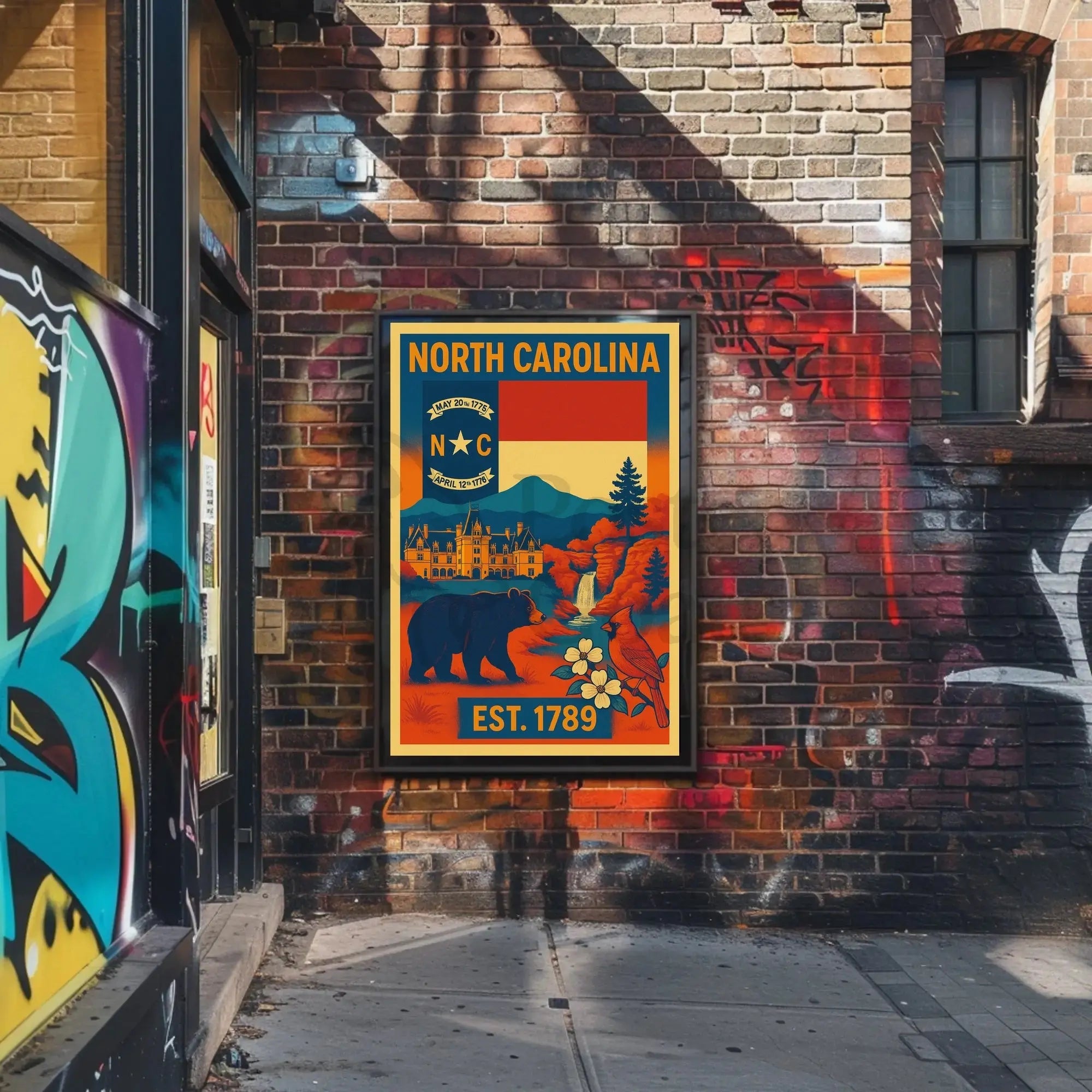 North Carolina Vintage Design Cultural Heritage Poster PosterGoat