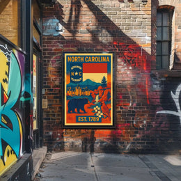 North Carolina Vintage Design Cultural Heritage Poster PosterGoat