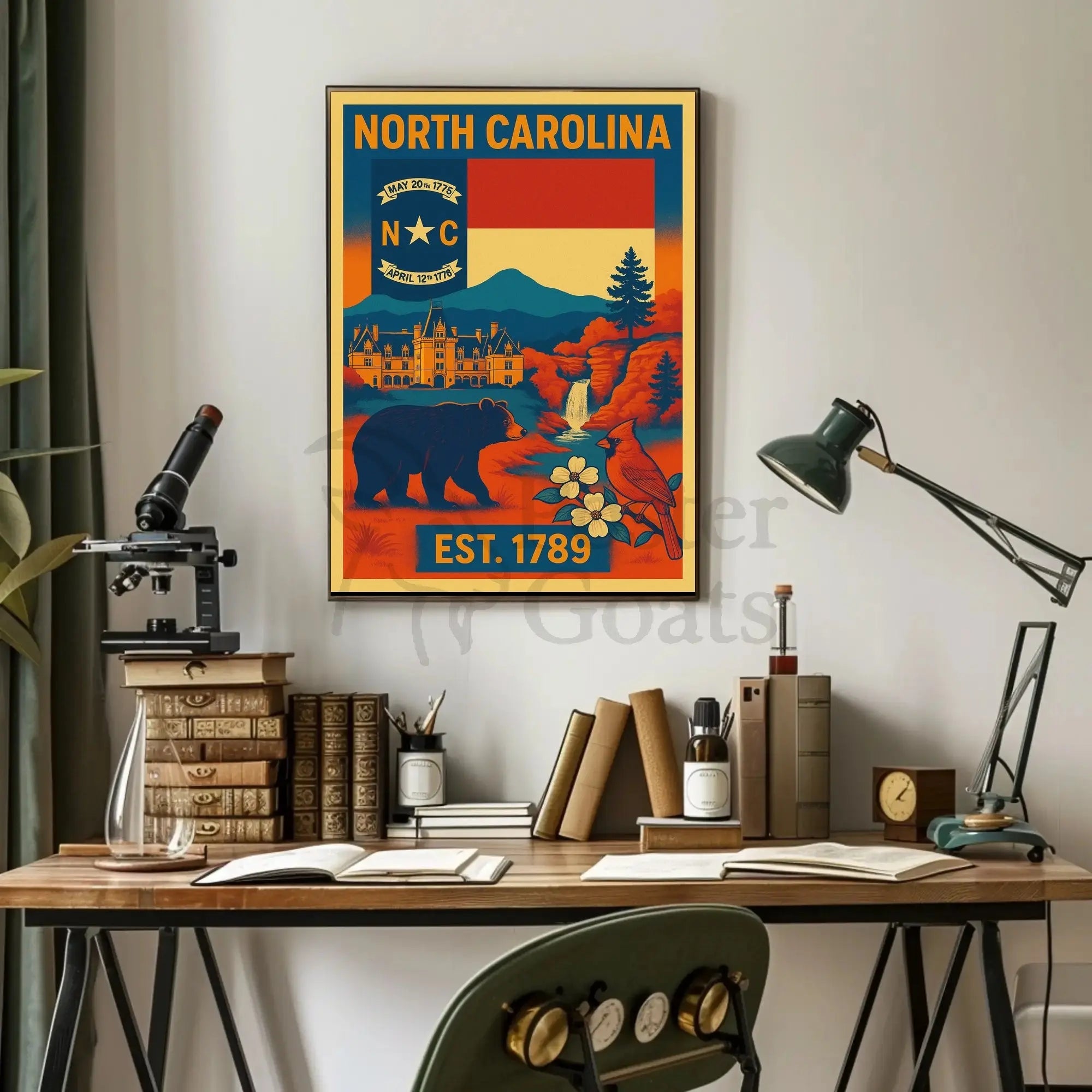 North Carolina Vintage Design Cultural Heritage Poster PosterGoat