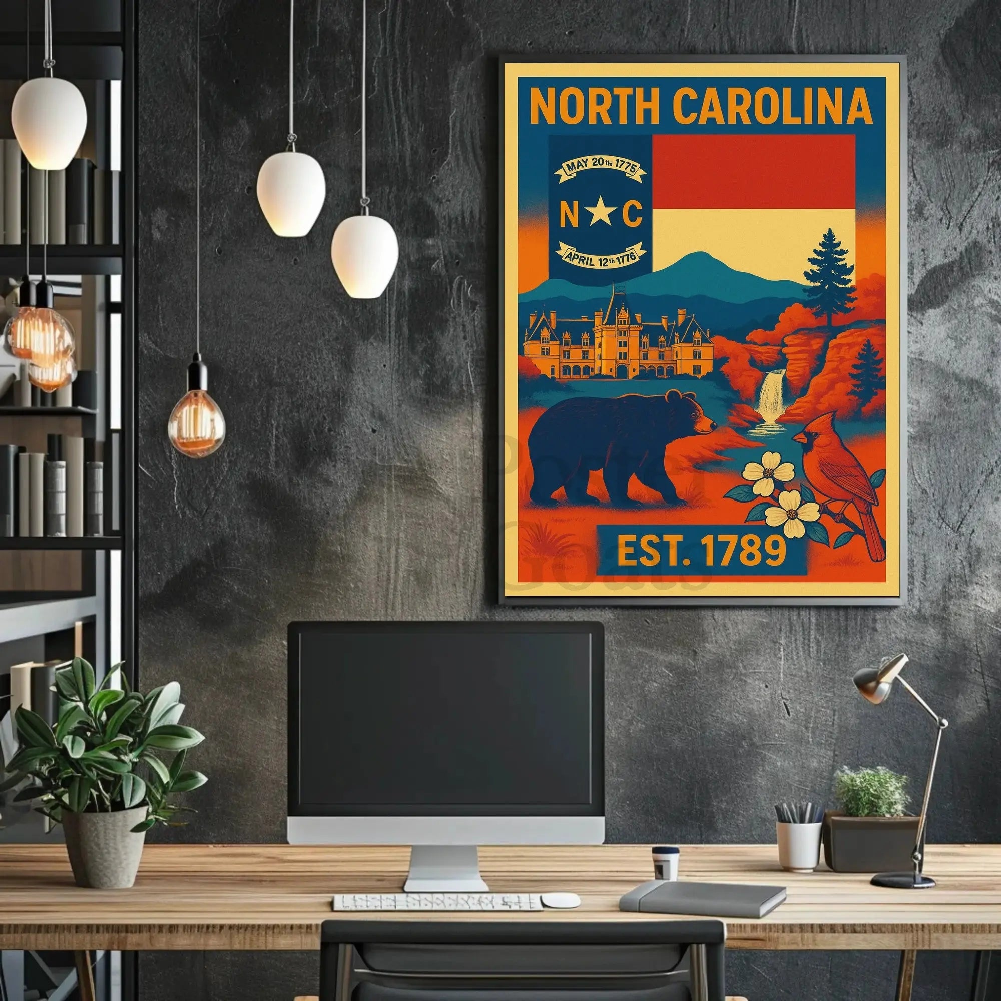 North Carolina Vintage Design Cultural Heritage Poster PosterGoat