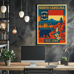 North Carolina Vintage Design Cultural Heritage Poster PosterGoat