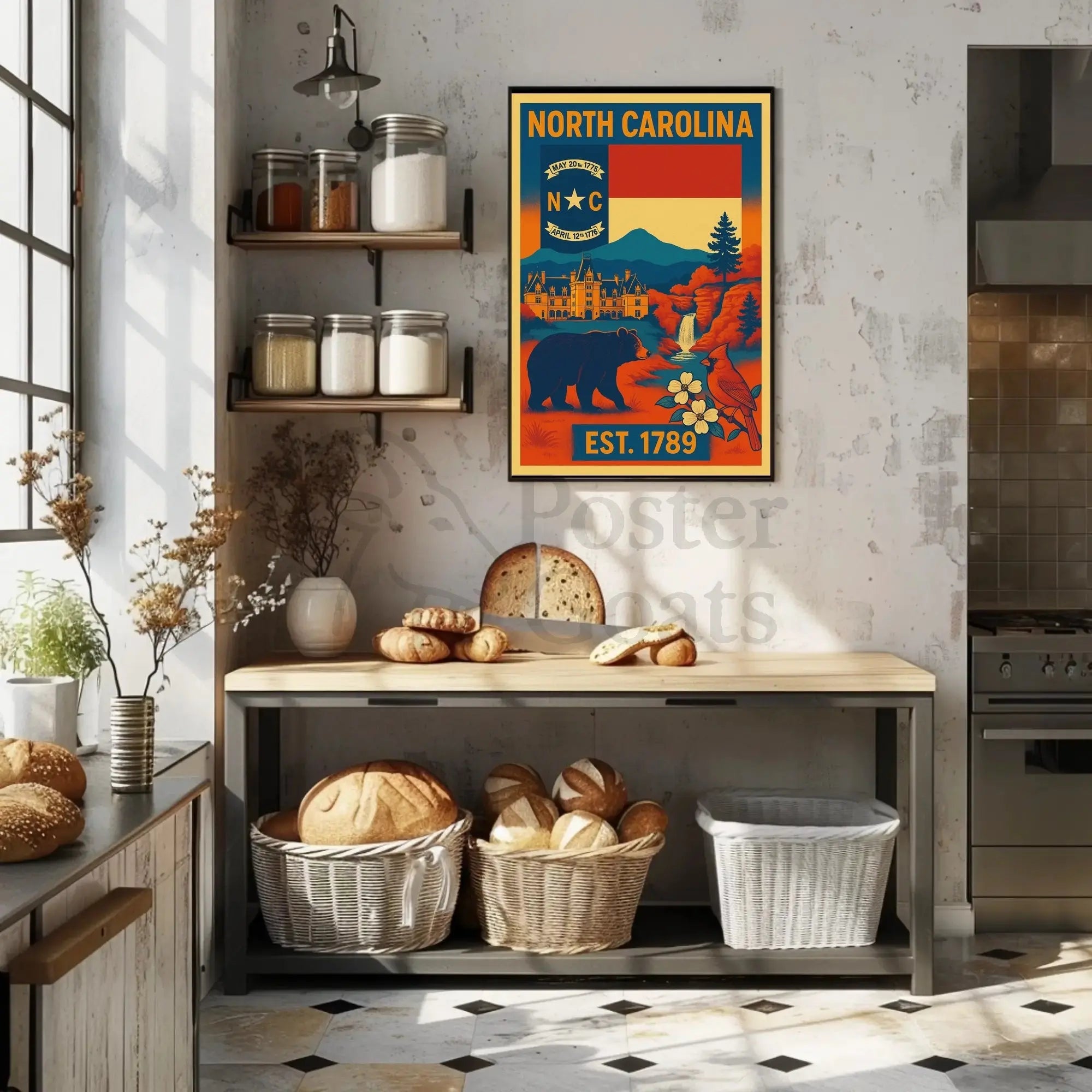 North Carolina Vintage Design Cultural Heritage Poster PosterGoat