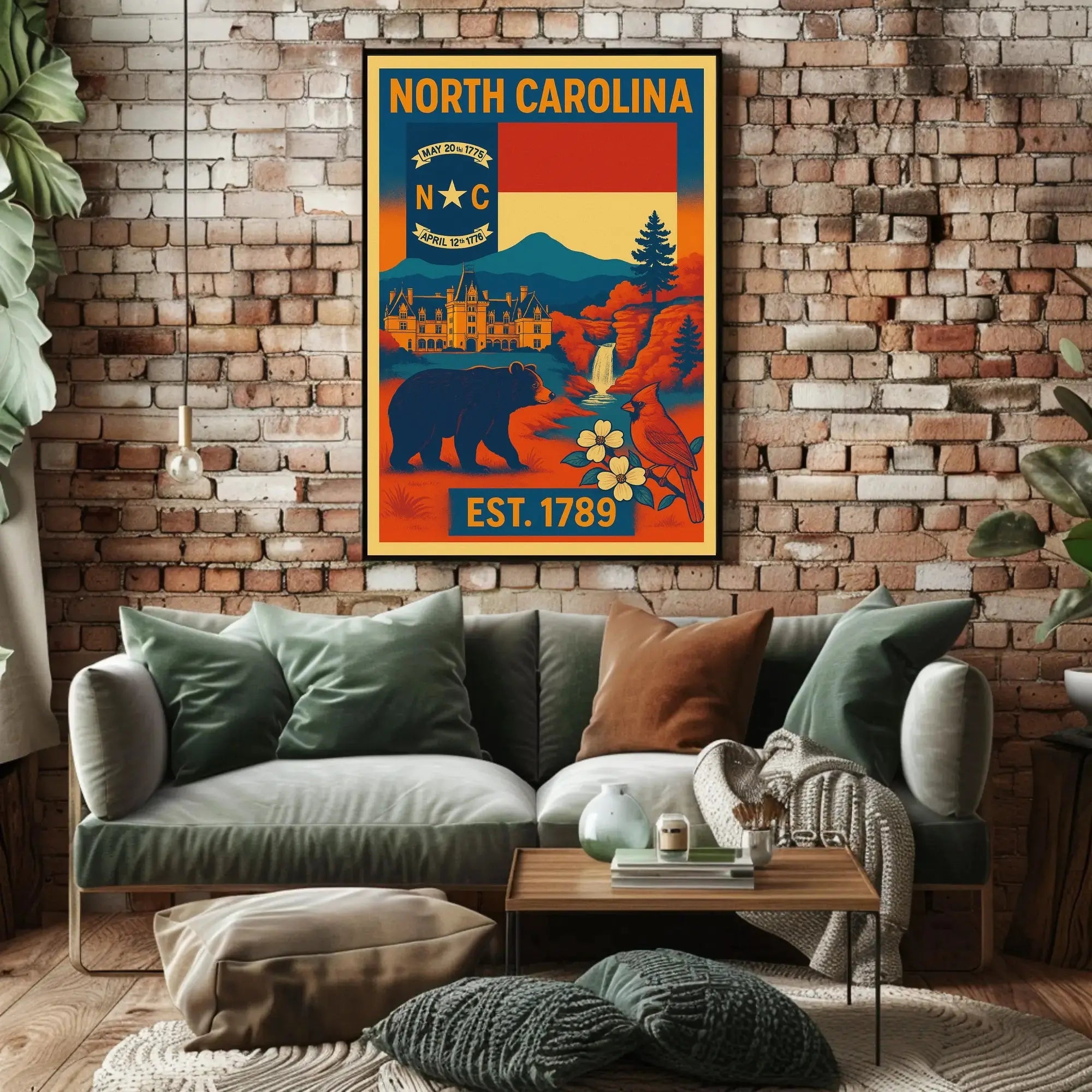 North Carolina Vintage Design Cultural Heritage Poster PosterGoat