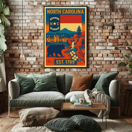 North Carolina Vintage Design Cultural Heritage Poster PosterGoat
